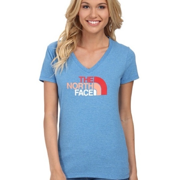 The North Face Half Dome SS V Neck Tee - Women's Large - Clear Lake Blue Heather - Picture 1 of 7